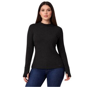 NWT Mondetta Long Sleeve Hooded Top Merino Wool Blend Black Size Large